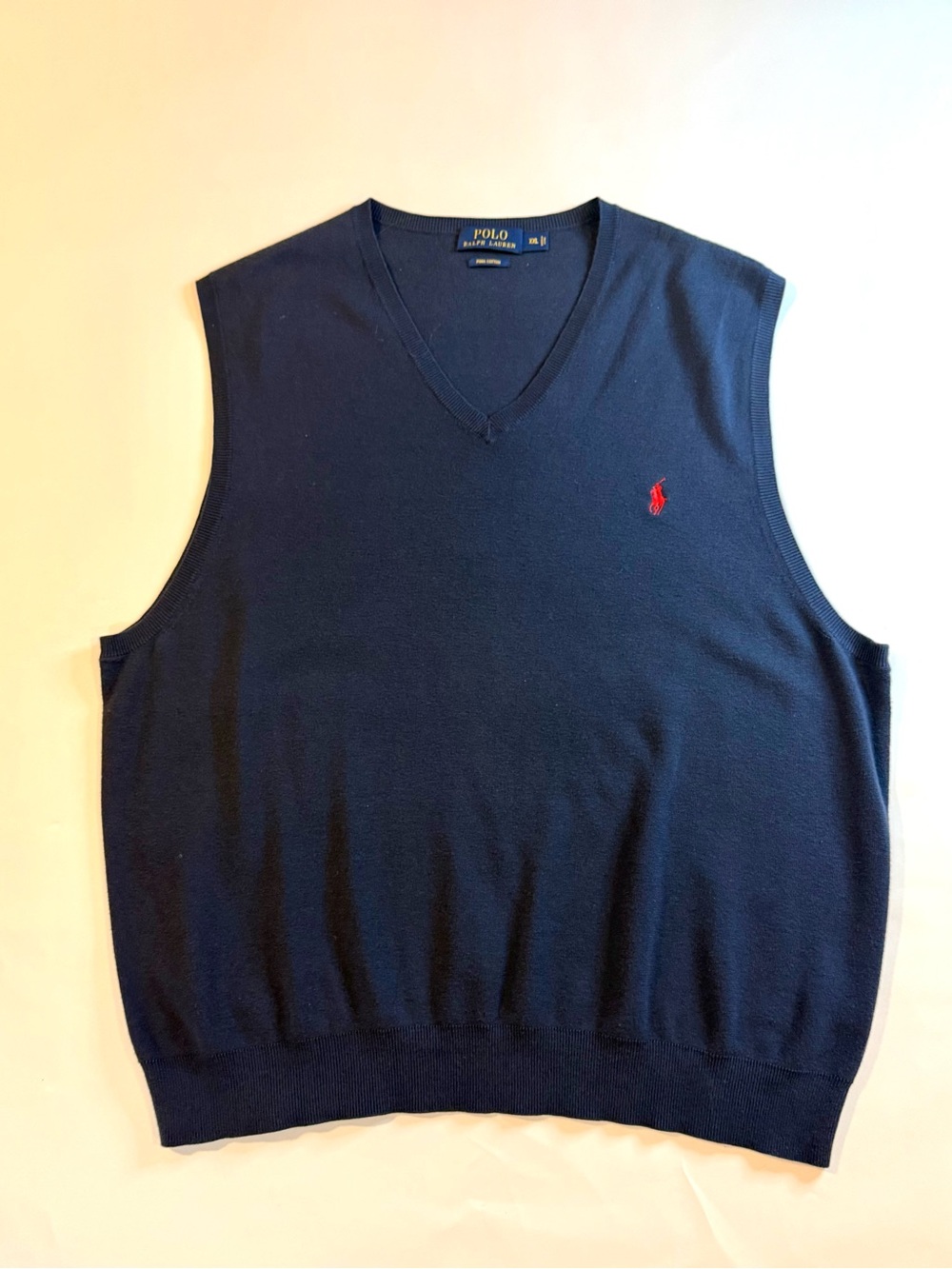 Polo Ralph Lauren V-NeckSweater Vest Men’s XXL Navy Blue Pima Cotton Red Pony
